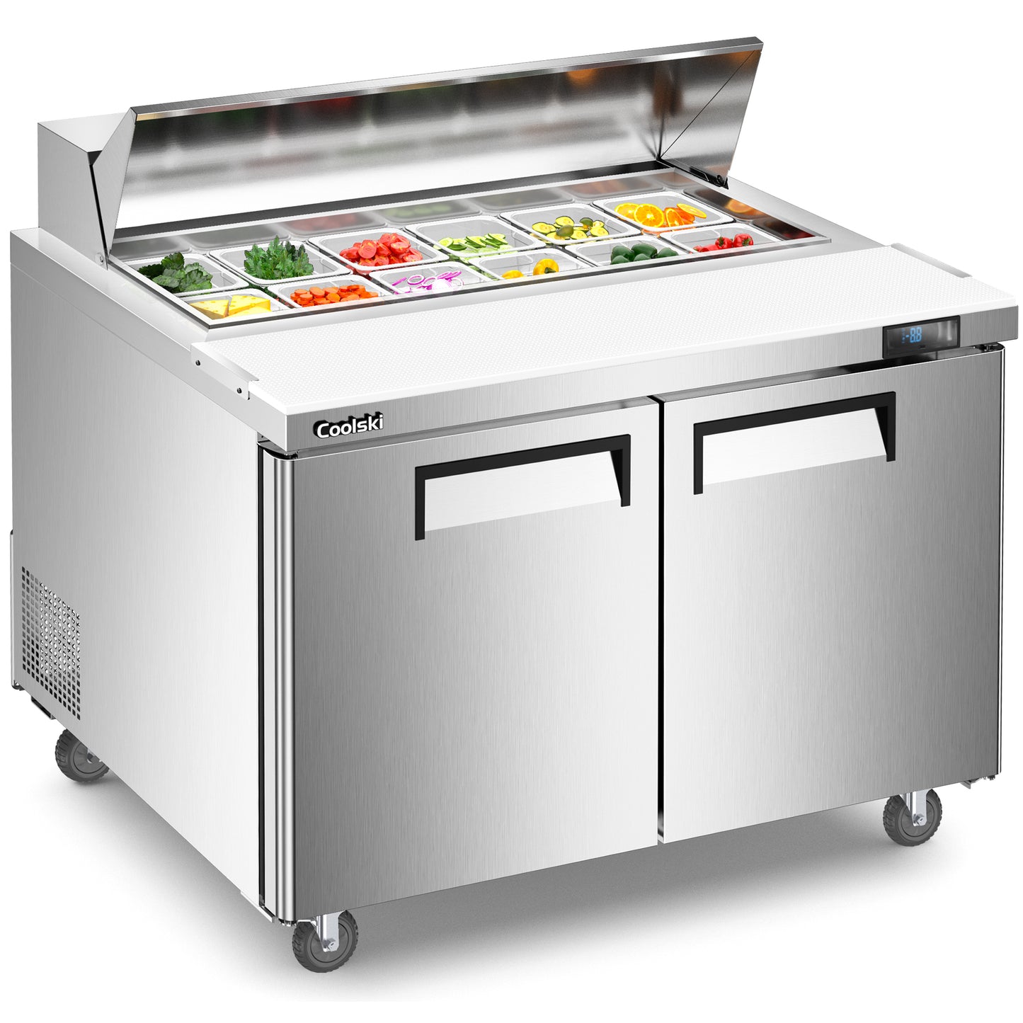 Coolski 48’’ Salad Bar Refrigerator, Refrigerated Sandwich Salad Food Prep Table, Stainless Steel ETL NSF Approved