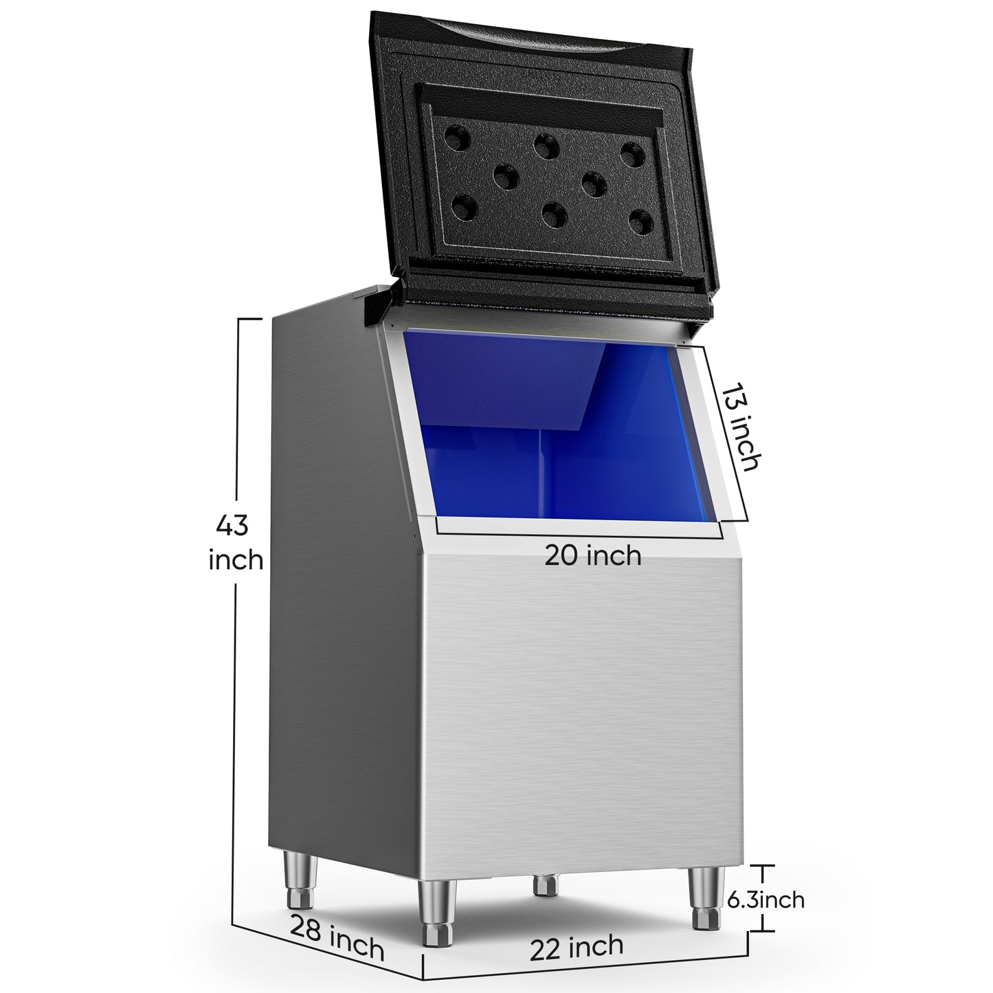 Coolski Commercial Ice Coolski Ice Machine Storage Bin, 22 Inch Wide Ice Bin with 300 lb Capacity, Stainless Steel