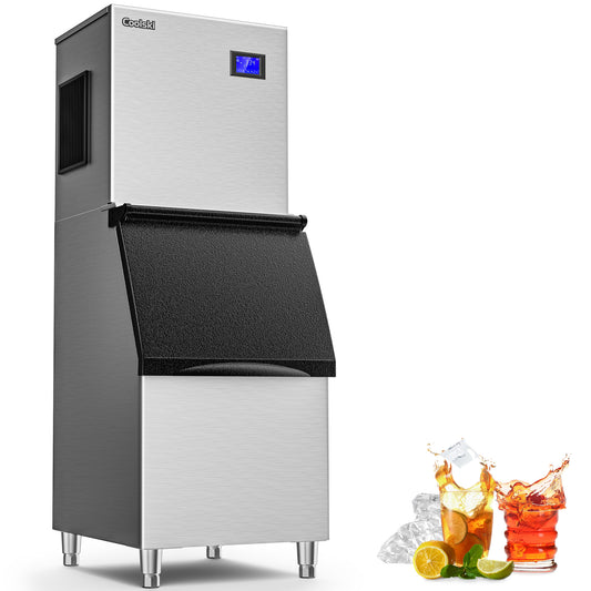Coolski Commercial Ice Maker Machine 350LB/24H, Cube Ice Maker with Large Storage Bin Stainless Steel