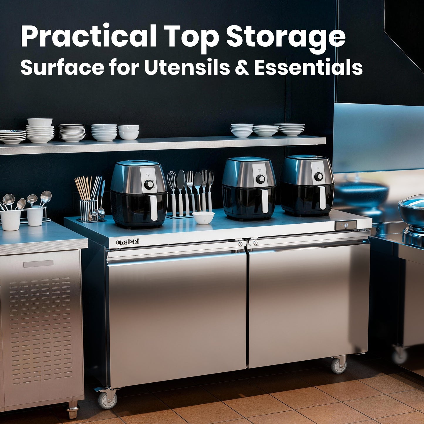 Coolski 60 in. Commercial Undercounter Refrigerator Sandwich & Salad Prep Table, 17.6 cu. ft. Stainless Steel Food Prep Station