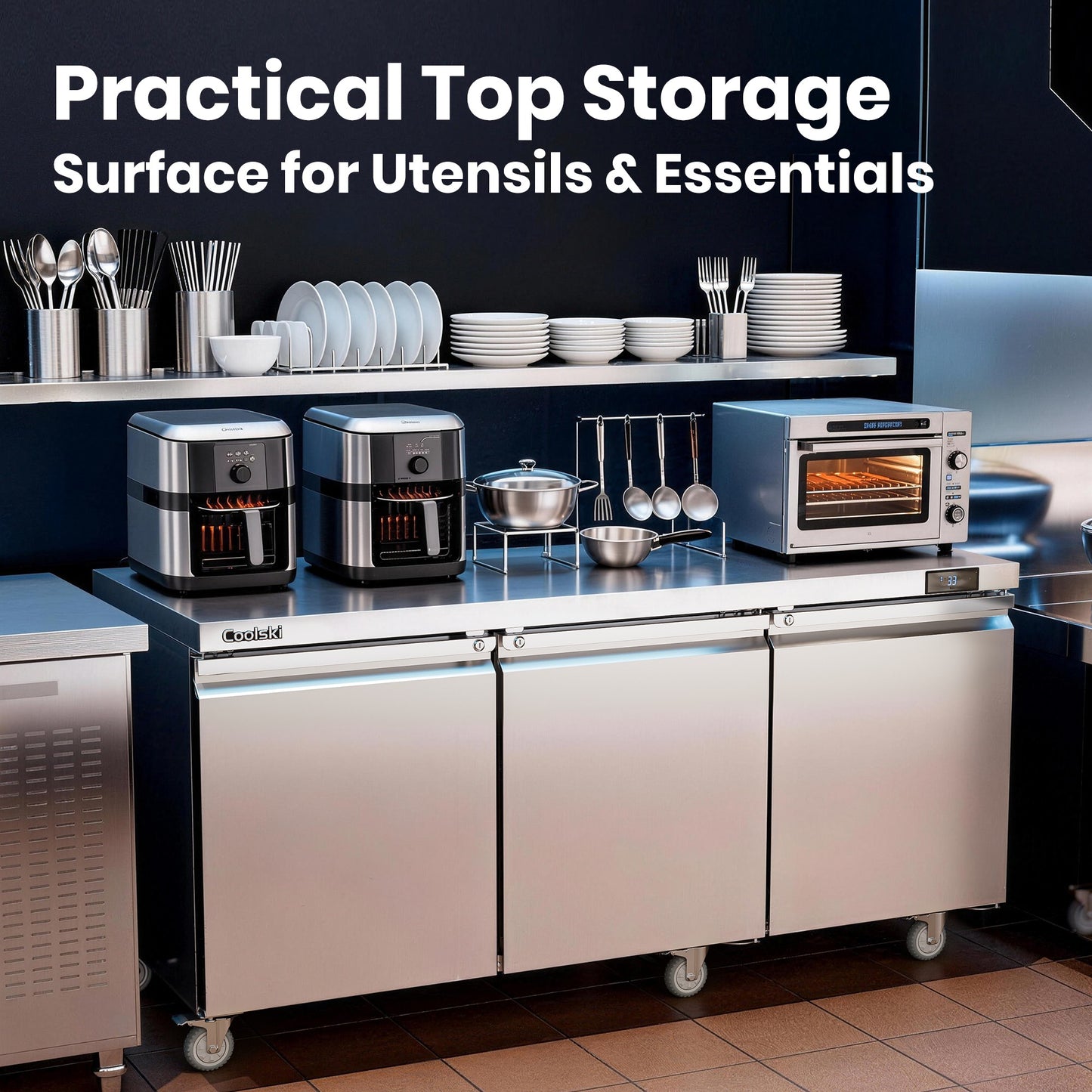 Coolski 72 in. Commercial Undercounter Refrigerator Sandwich & Salad Prep Table, 20.9 cu. ft. Stainless Steel Food Prep Station