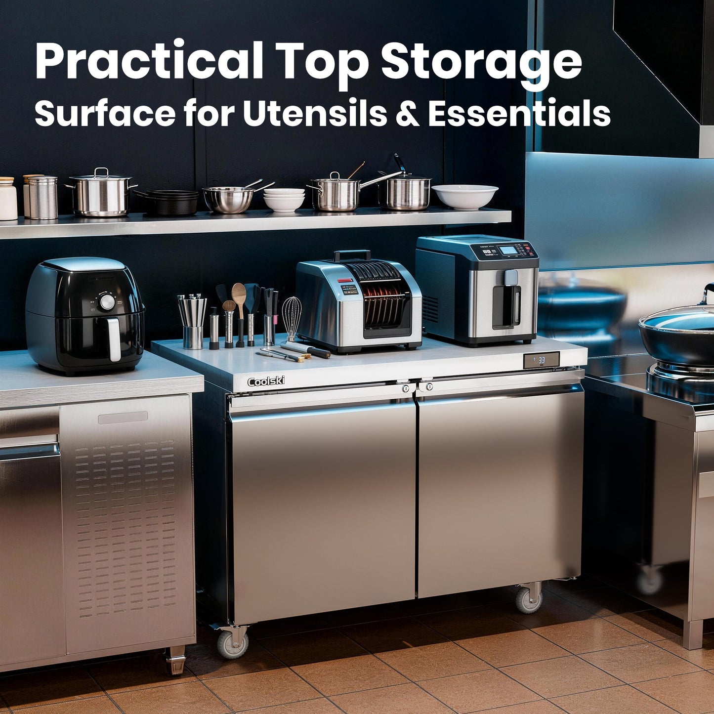 Coolski 48 in. Commercial Undercounter Refrigerator Sandwich & Salad Prep Table, 13.4 cu. ft. Stainless Steel Food Prep Station