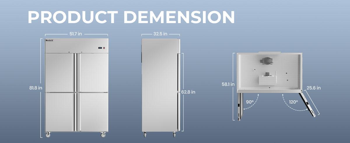 Coolski Commercial 4 Half Door Reach-In Freezer, 36 Cu.ft Solid Door Upright Freezer, 48" W Stainless Steel Industrial Freezer with 6 Adjustable Shelves, Auto-Defrost, Fan Cooling