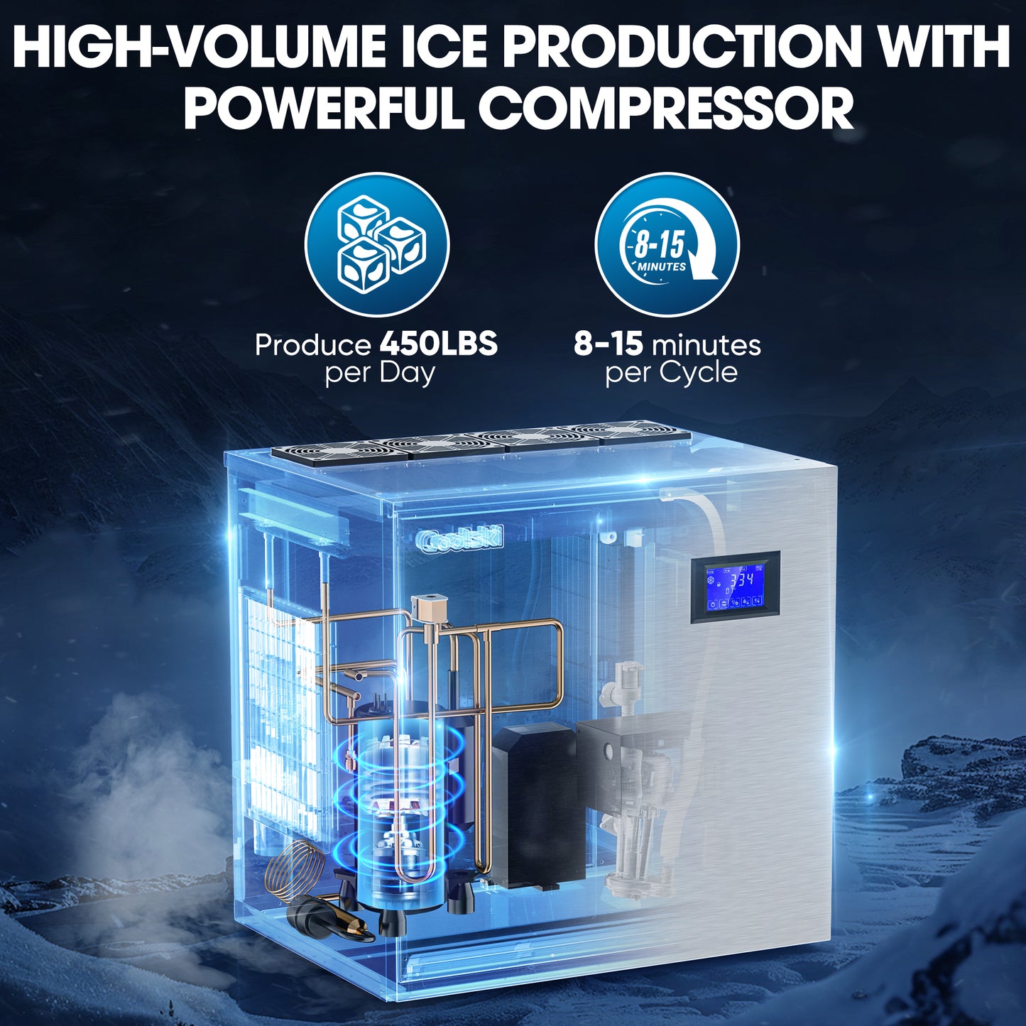 Coolski Top Portion of Coolski Commercial Ice Machine 450LB/Day, Cube Ice Air Cooled Stainless Steel