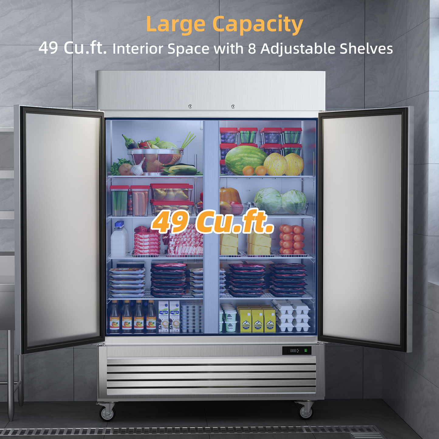 Coolski 54’’ W Commercial Freezer. Reach-in Upright Freezer with 49 Cu.Ft. Large Capacity, Stainless Steel NSF Certified