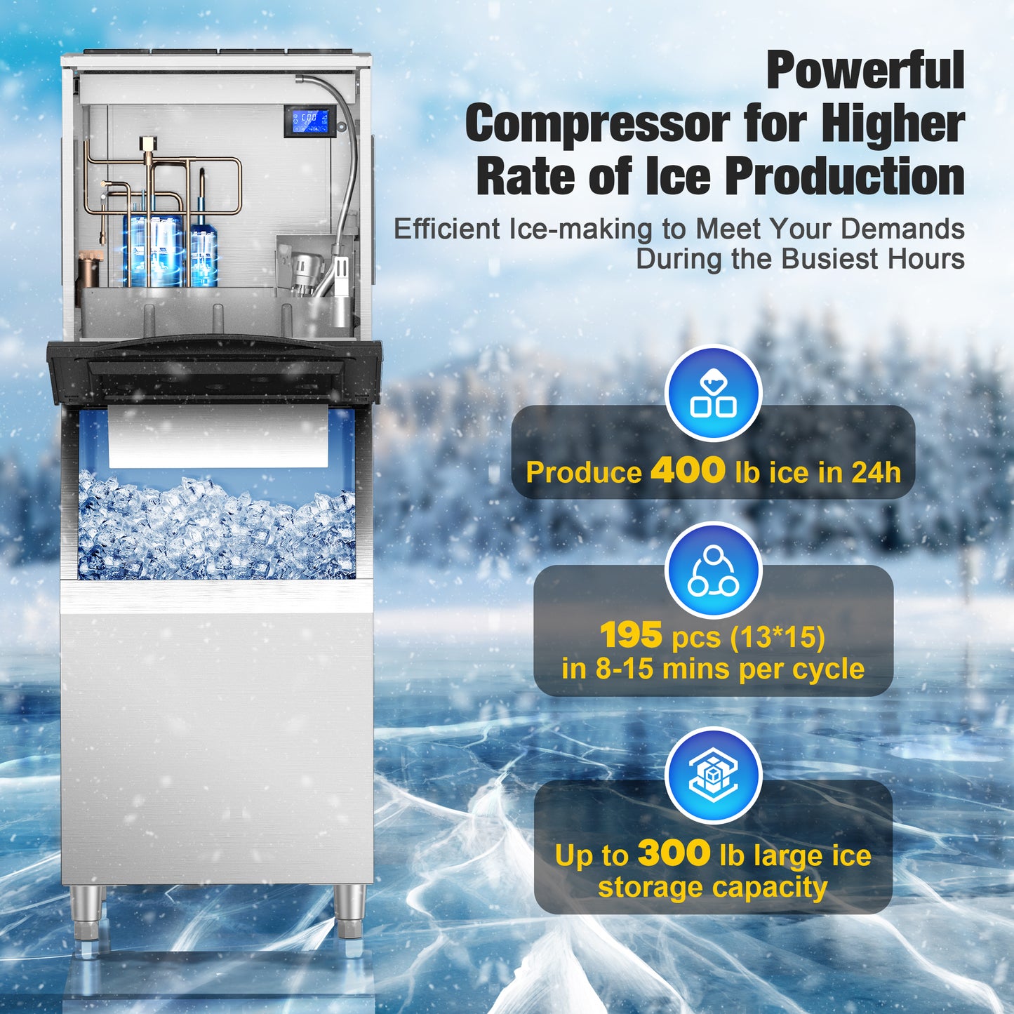 Coolski 22'' Commercial Ice Maker Machine 450LBS/24H, Cube Ice Maker with Large Storage Bin Stainless Steel