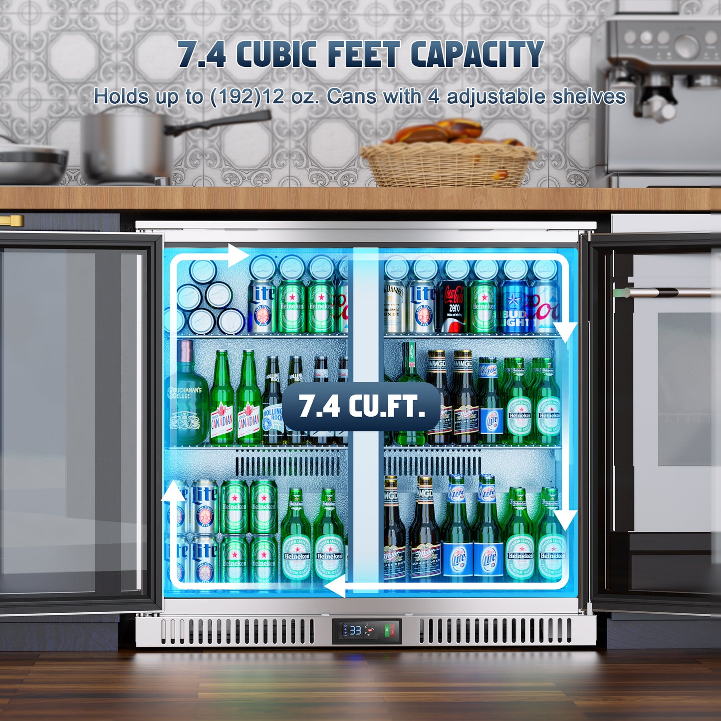 Coolski Back Bar Cooler with 2 Glass Doors, Under Counter Beverage Refrigerator, NSF Certified Stainless Steel
