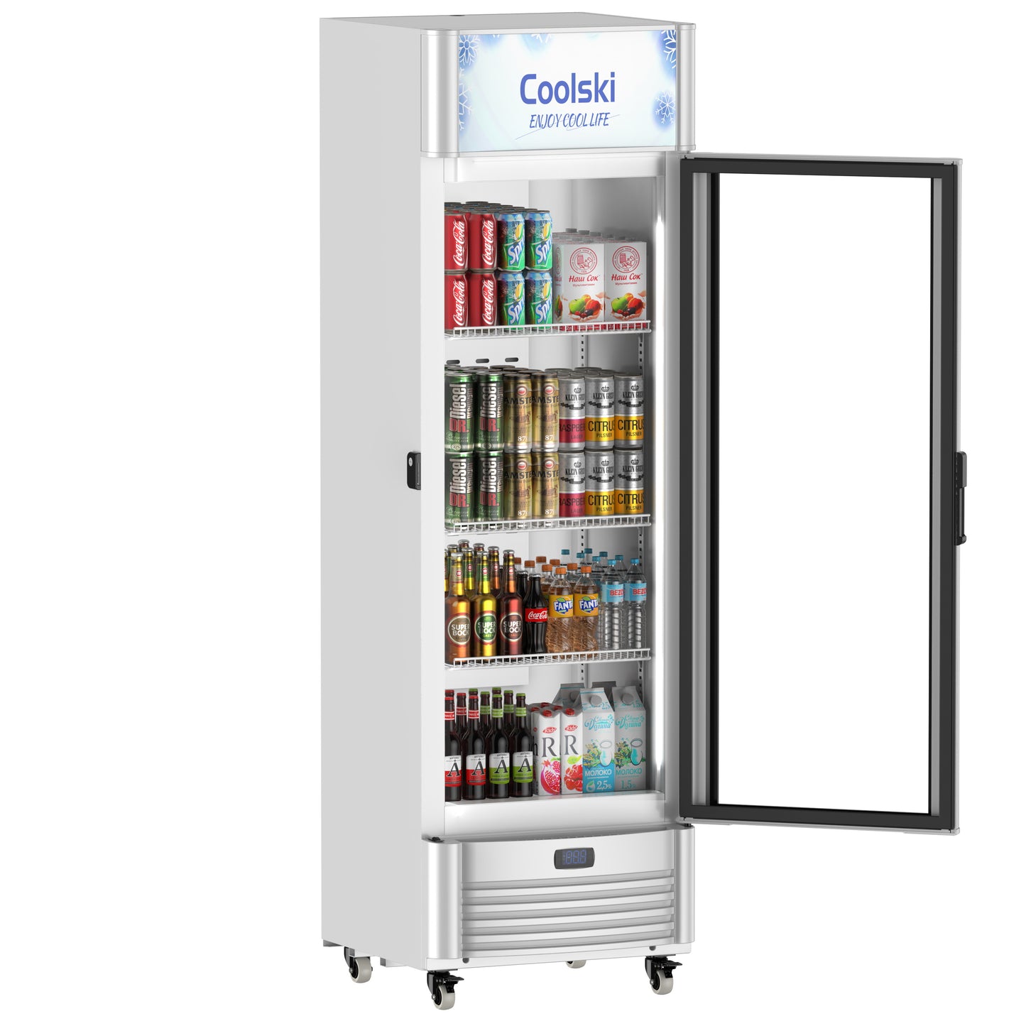 Commercial Glass Door Merchandiser Refrigerator, 6.5 cu ft Display Beverage Drink Fridge with LED Light Adjustable Shelves Lock Key for Home School Office, ETL Listed
