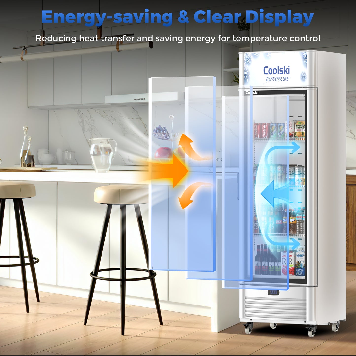 Commercial Glass Door Merchandiser Refrigerator, 6.5 cu ft Display Beverage Drink Fridge with LED Light Adjustable Shelves Lock Key for Home School Office, ETL Listed