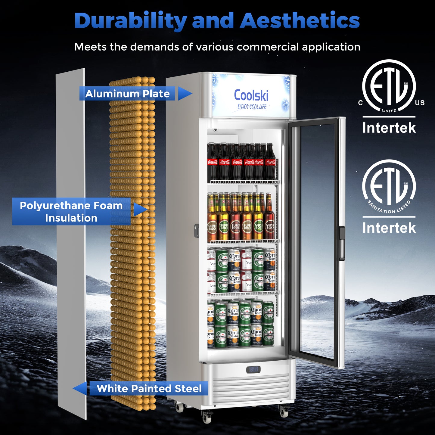Commercial Glass Door Merchandiser Refrigerator, 6.5 cu ft Display Beverage Drink Fridge with LED Light Adjustable Shelves Lock Key for Home School Office, ETL Listed