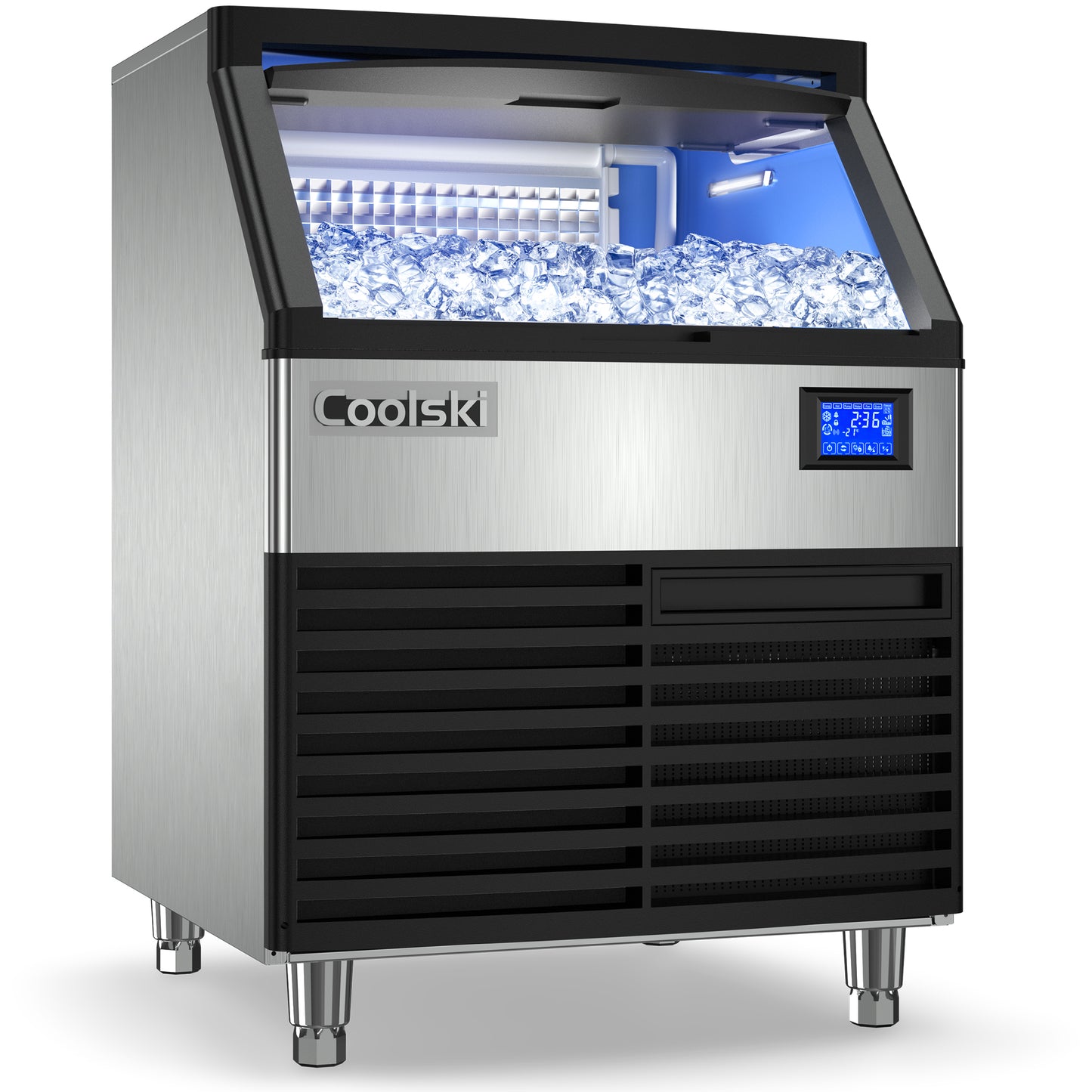 Coolski 26'' Coolski Commercial Ice Machine 200LBS/24H, Undercounter Ice Maker with Storage Bin, Stainless Steel
