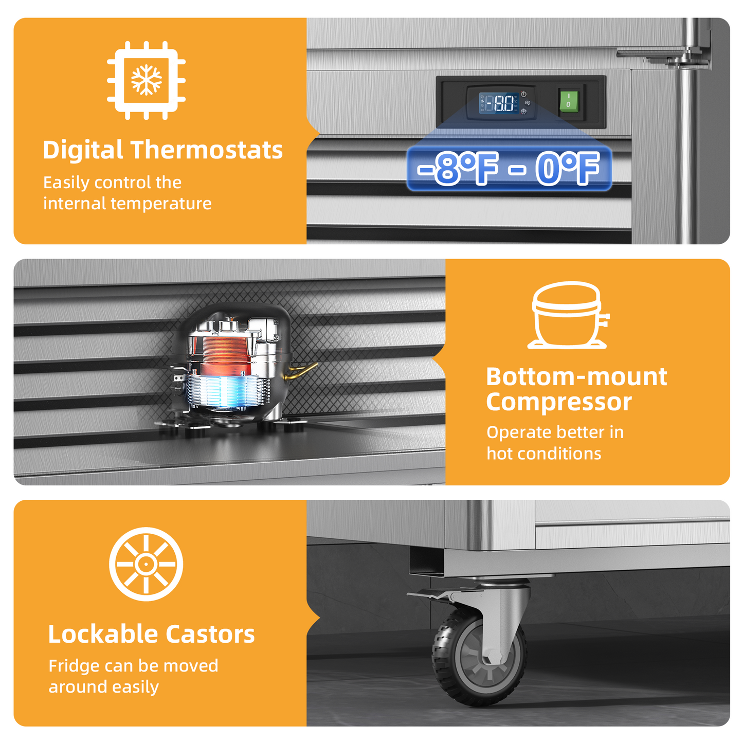 Coolski 54’’ W Commercial Freezer. Reach-in Upright Freezer with 49 Cu.Ft. Large Capacity, Stainless Steel NSF Certified