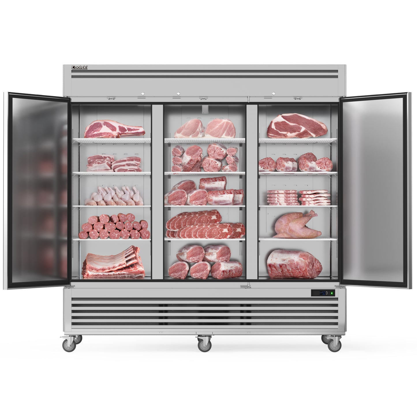 Coolski 82" W Commercial Freezer, 72 Cu.ft Three Solid Door Stainless Steel Reach-in Freezer