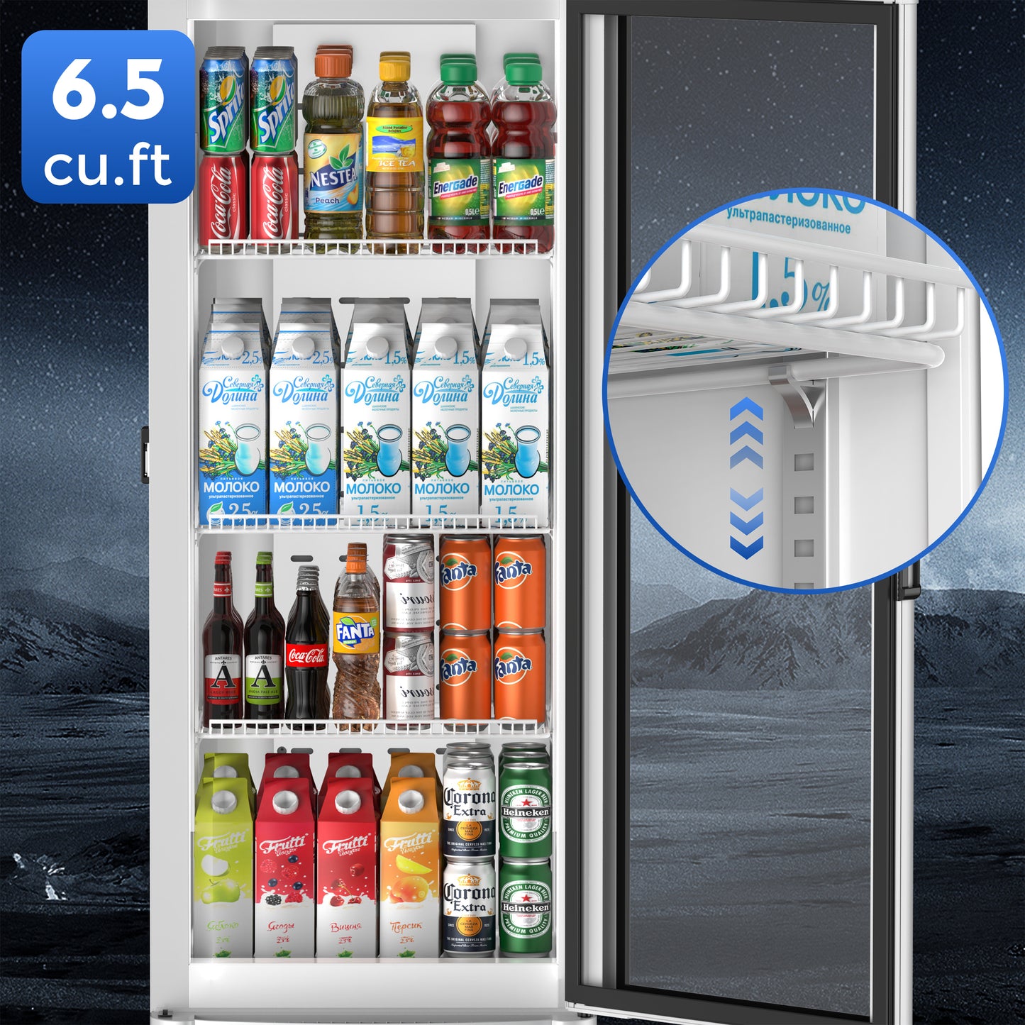 Commercial Display Refrigerator Glass Door, 12.5 cu ft Drink Beverage Fridge Cooler with LED Light Adjustable Shelves Lock Key Frost-free for Shop, Cafe, Restaurant, ETL Listed