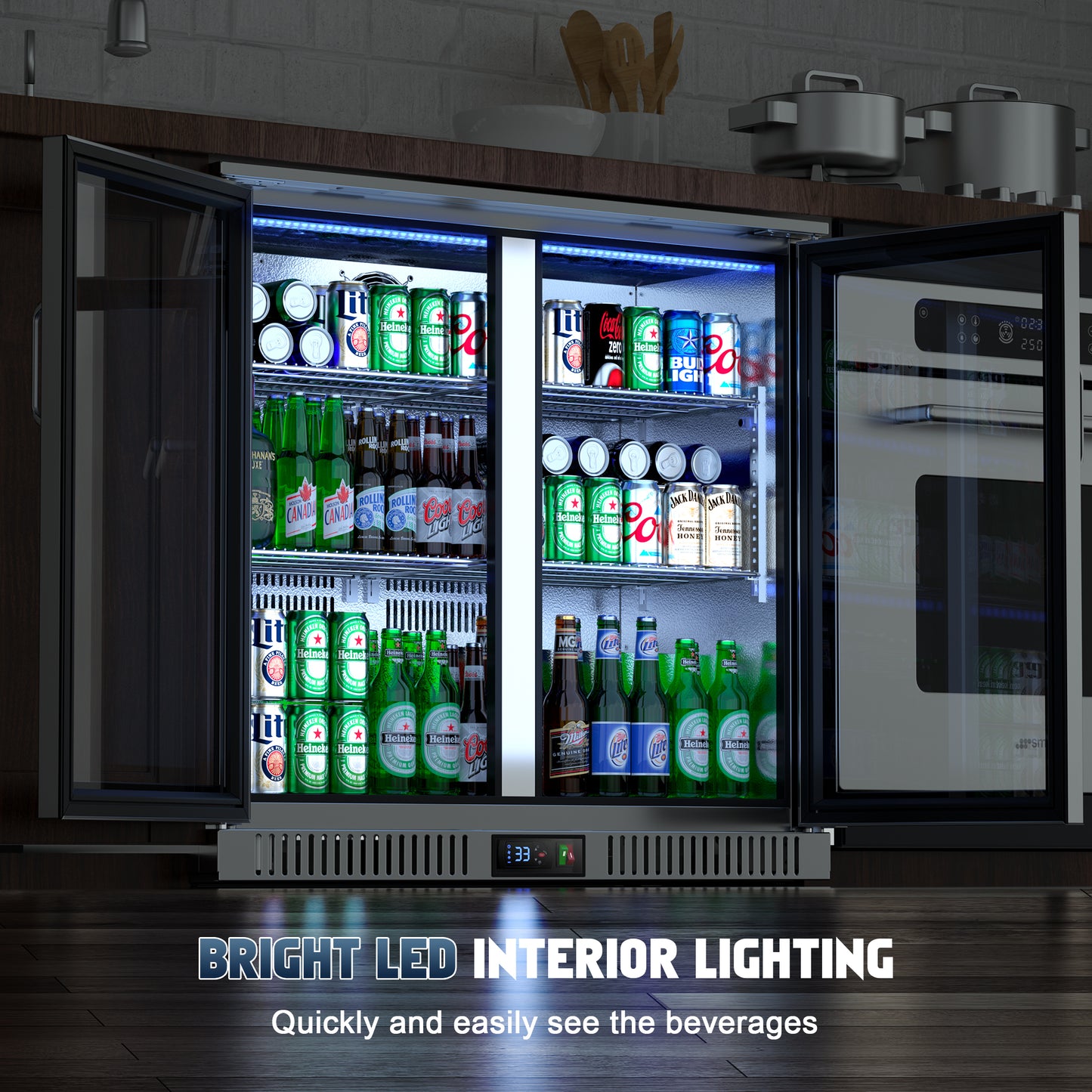 Coolski Back Bar Cooler with 2 Glass Doors, Under Counter Beverage Refrigerator, NSF Certified Stainless Steel