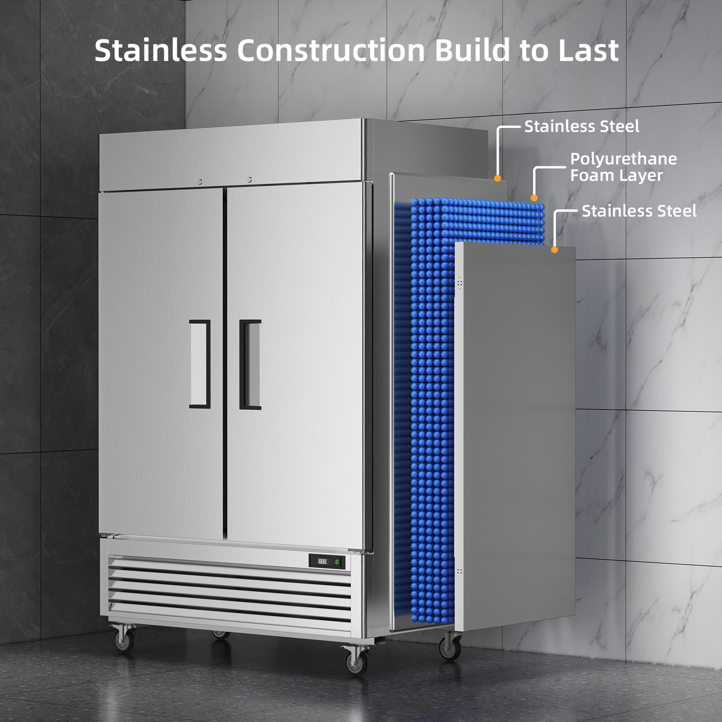 Coolski 54’’ W Commercial Freezer. Reach-in Upright Freezer with 49 Cu.Ft. Large Capacity, Stainless Steel NSF Certified