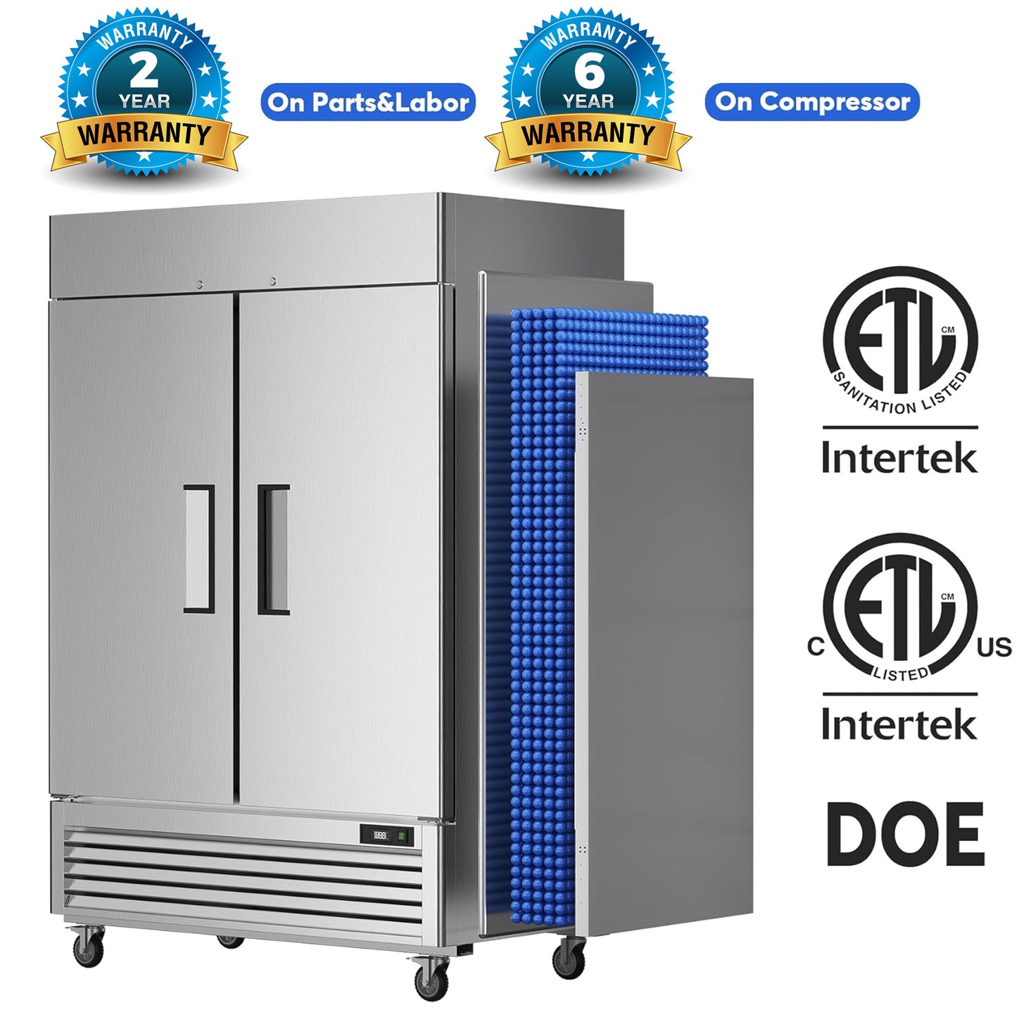 Coolski 54’’ W Commercial Freezer. Reach-in Upright Freezer with 49 Cu.Ft. Large Capacity, Stainless Steel NSF Certified