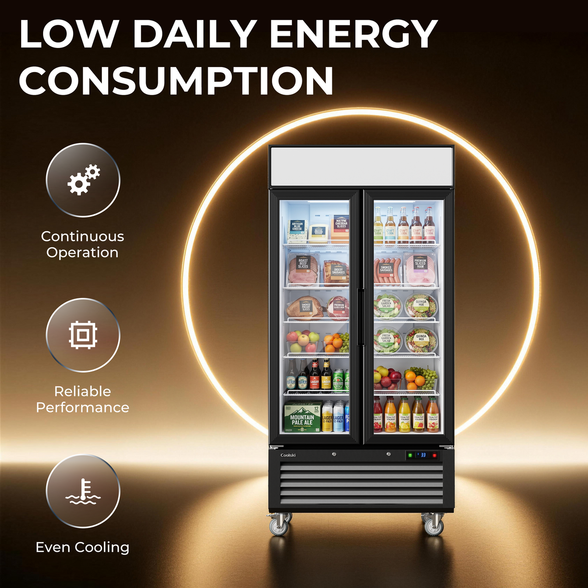 Coolski Commercial 40 W’’ Commercial Display Refrigerator, 35 Cu. Ft Glass Door Cooler, Upright Merchandiser Drink Fridge for Bar, Restaurant, shop, Customizable Top Light Box, Auto Defrost