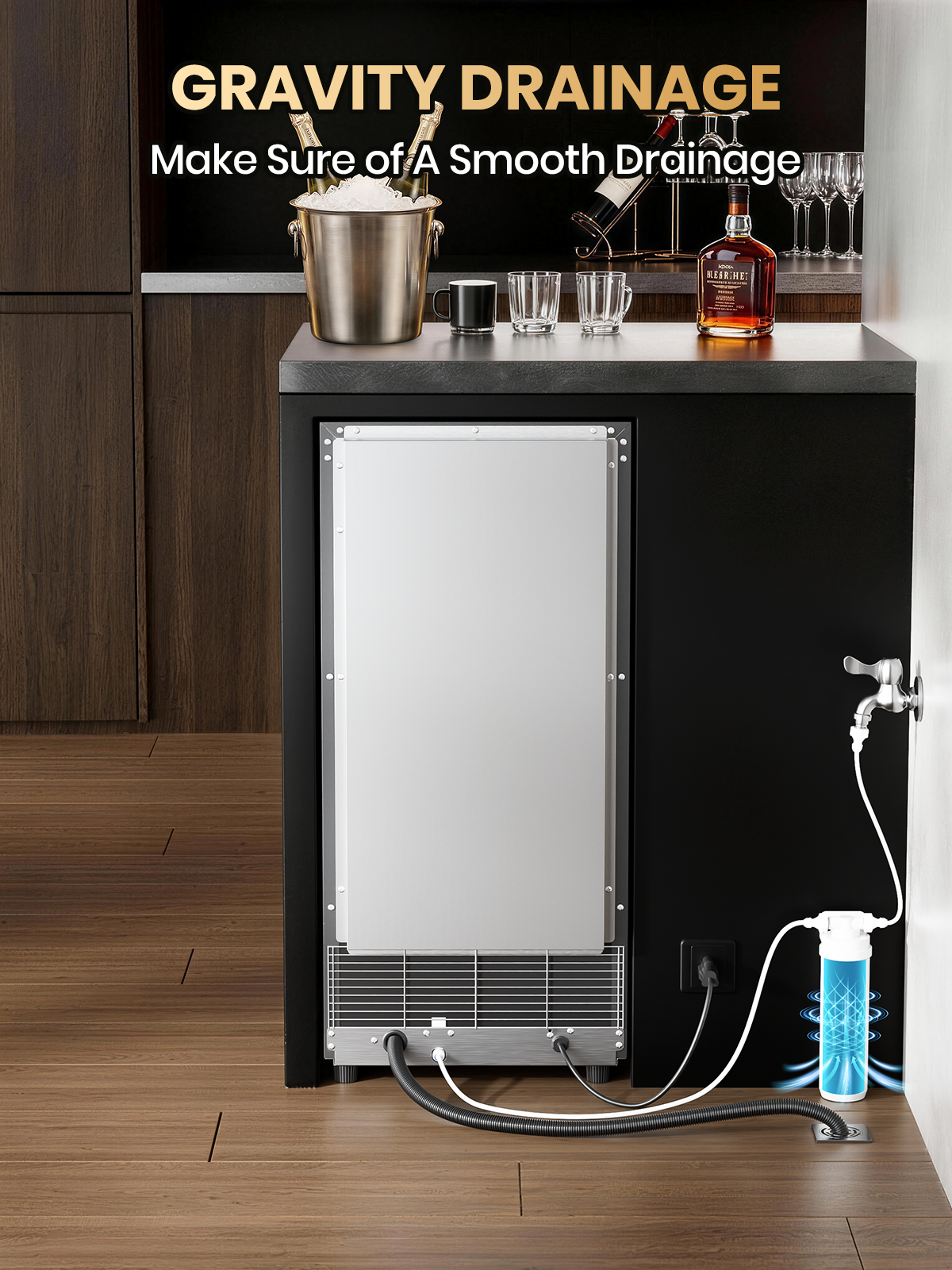 Coolski 15 in. 100lbs/24H Commercial Nugget Ice Maker in Black, Bulit-in/Freestanding, Auto-Cleaning