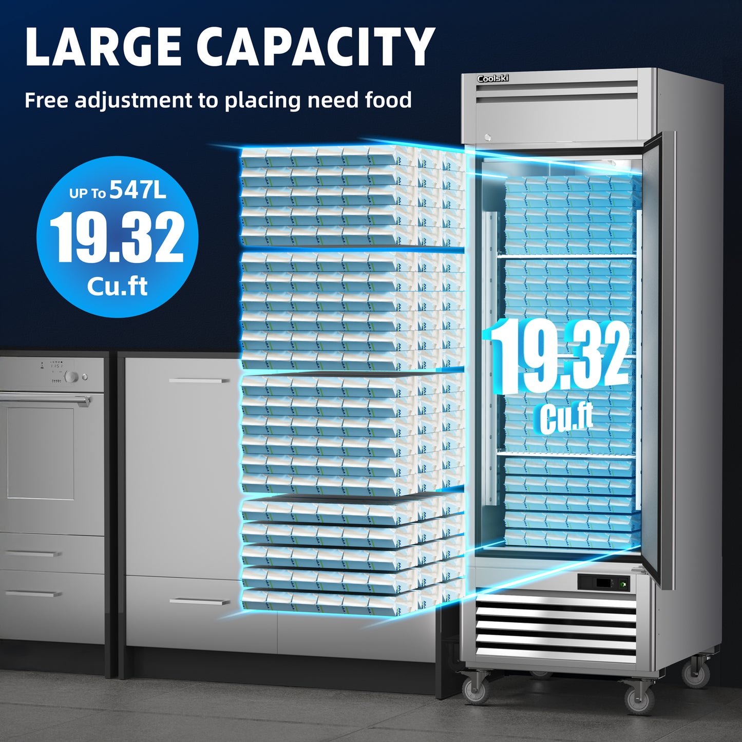 Coolski 27" W Commercial Freezer, 19.32 Cu.ft Single Solid Door Stainless Steel Reach-in Freezer