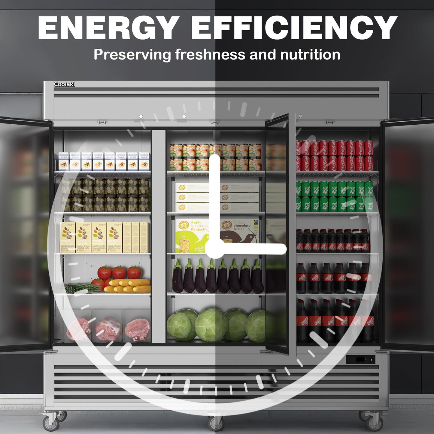 Coolski 82" W Commercial Freezer, 72 Cu.ft Three Solid Door Stainless Steel Reach-in Freezer