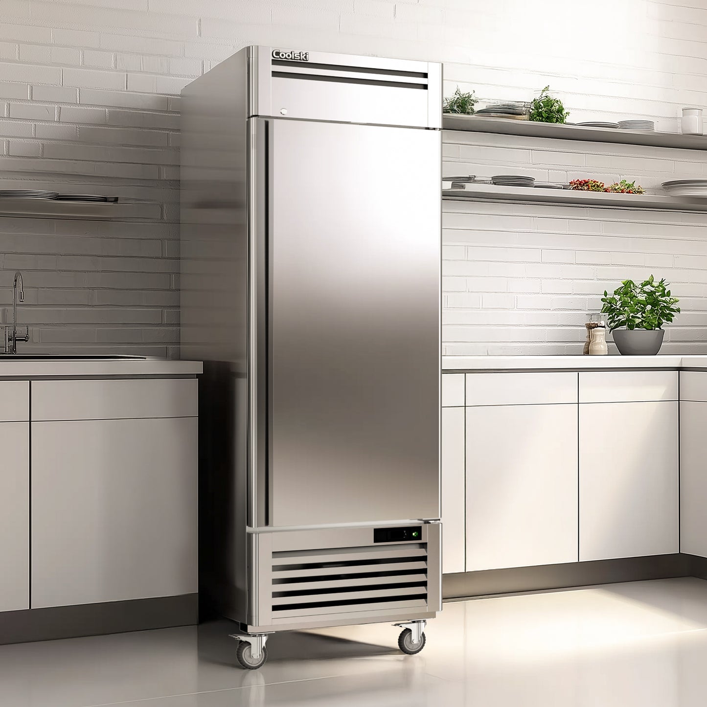 Coolski 27" W Commercial Refrigerator, 19.32 Cu.ft Single Solid Door Stainless Steel Reach-in Refrigerator