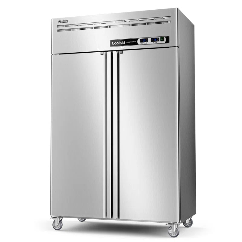 Coolski 48" W Commercial Refrigerator and Freezer Combo, 36 Cu.ft 2 Section Stainless Steel Solid Door