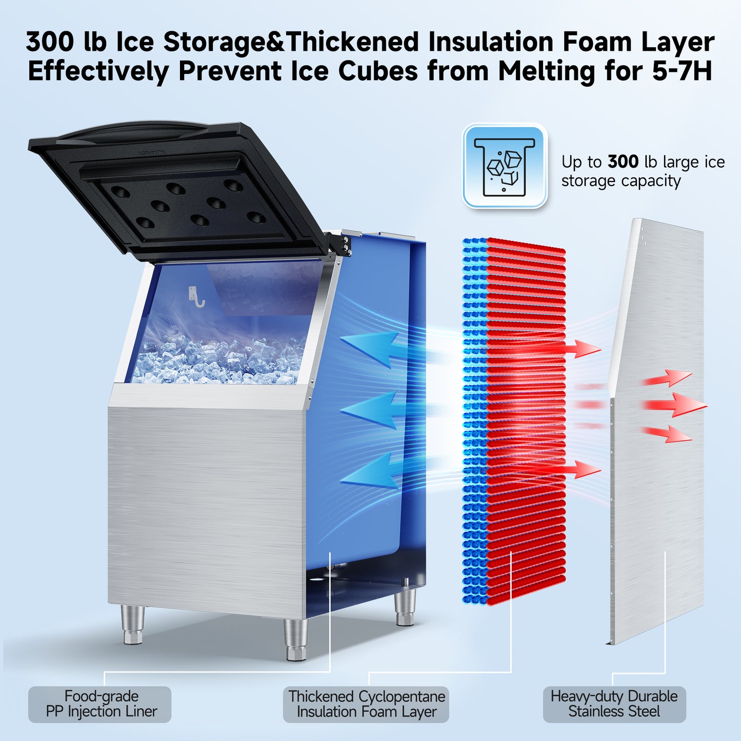 Coolski Commercial Ice Maker Machine 350LB/24H, Cube Ice Maker with Large Storage Bin Stainless Steel