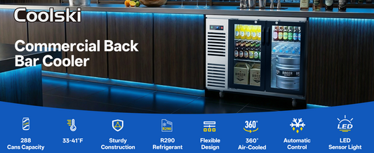 Coolski 48" 2 Glass Door Back Bar Cooler: Compact Display Beverage Cooling for Busy Service Spaces