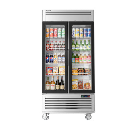 Coolski 40 in. 33.5 cu. ft. Commercial Display Refrigerator Merchandiser Beverage Cooler 2 Glass Door in Stainless Steel