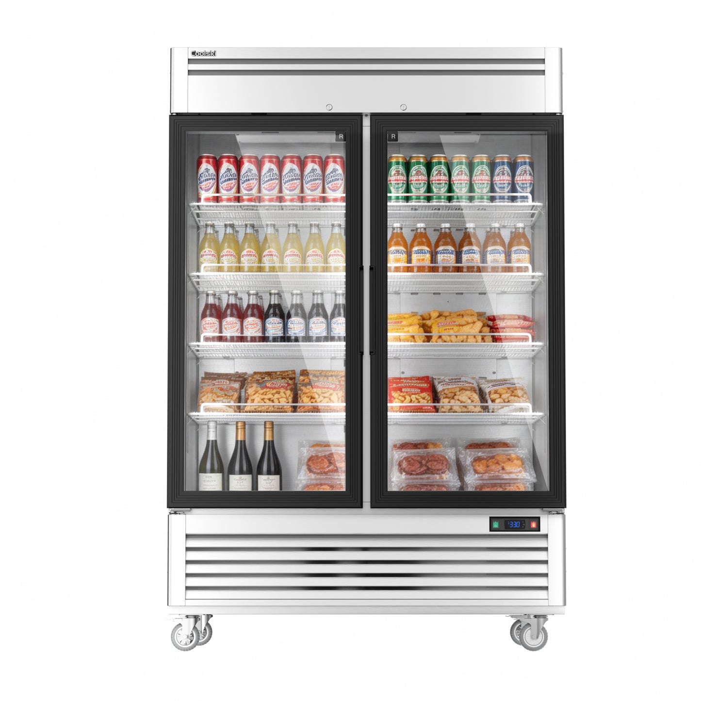 Coolski 54 in. 47.5 cu. ft. Commercial Display Refrigerator Merchandiser Beverage Cooler 2 Glass Door in Stainless Steel