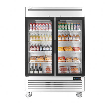 Coolski 54 in. 47.5 cu. ft. Commercial Display Refrigerator Merchandiser Beverage Cooler 2 Glass Door in Stainless Steel