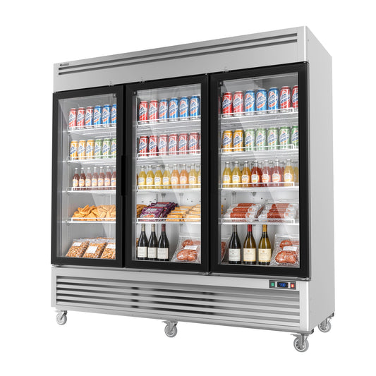 Coolski 82 in. 78.2 cu. ft. Commercial Display Refrigerator Merchandiser Beverage Cooler 3 Glass Door in Stainless Steel