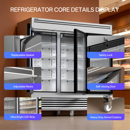 Coolski 82 in. 78.2 cu. ft. Commercial Display Refrigerator Merchandiser Beverage Cooler 3 Glass Door in Stainless Steel