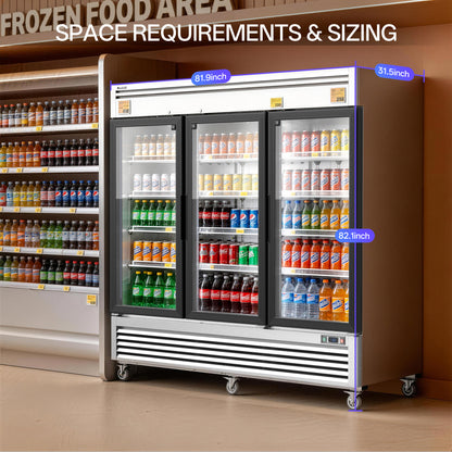 Coolski 82 in. 78.2 cu. ft. Auto / Cycle Defrost 3-Glass Door Commercial Reach In Display Upright Freezer in Stainless Steel