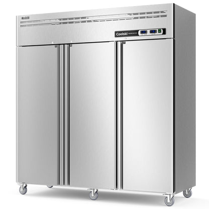 Coolski 72" W Commercial Refrigerator Freezer Combo Reach-in 54 Cu.ft,  3 Section Stainless Steel Solid Door