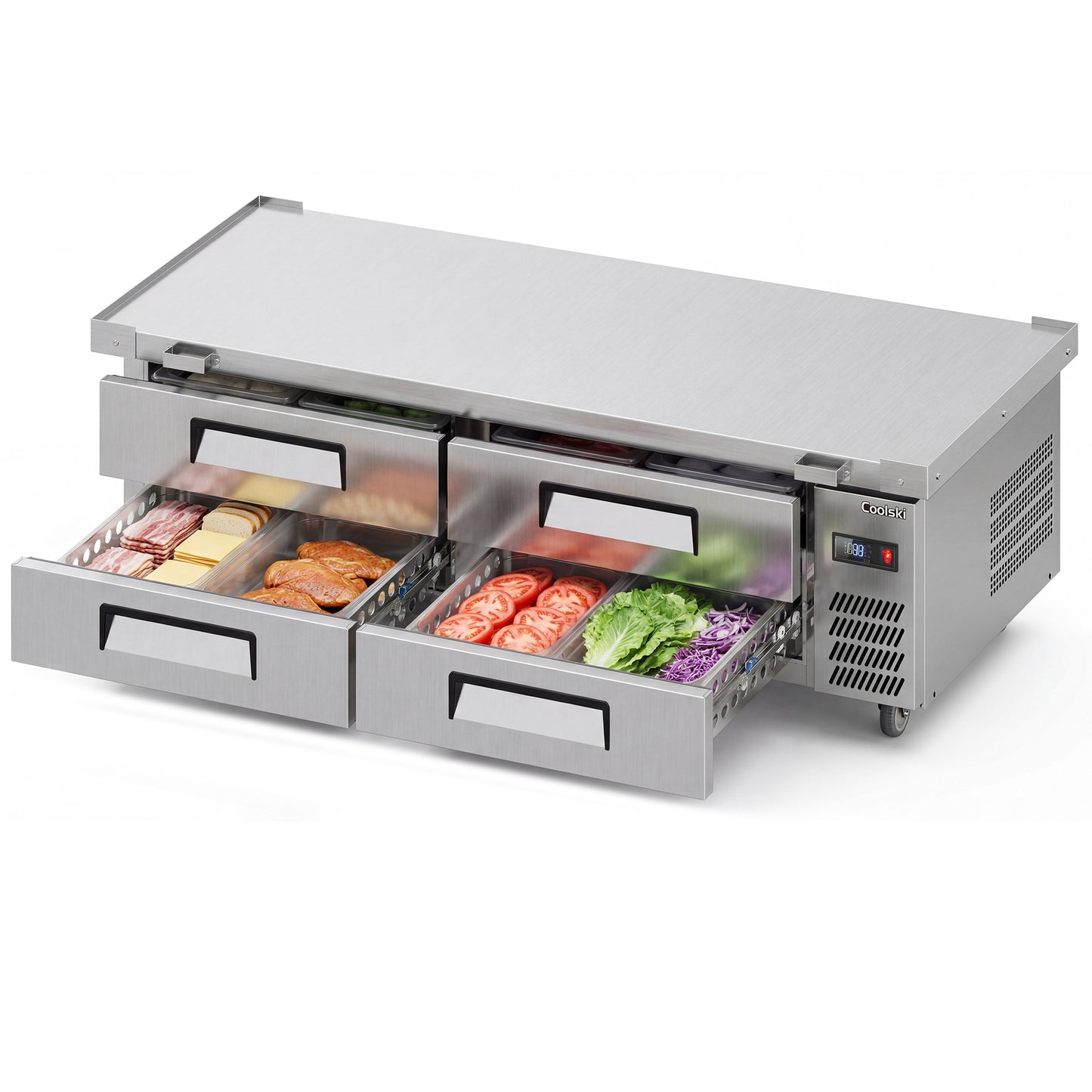 Coolski 72 in. 5.71 cu. ft. Commercial Chef Base Refrigerator with 4 Drawers in Stainless Steel