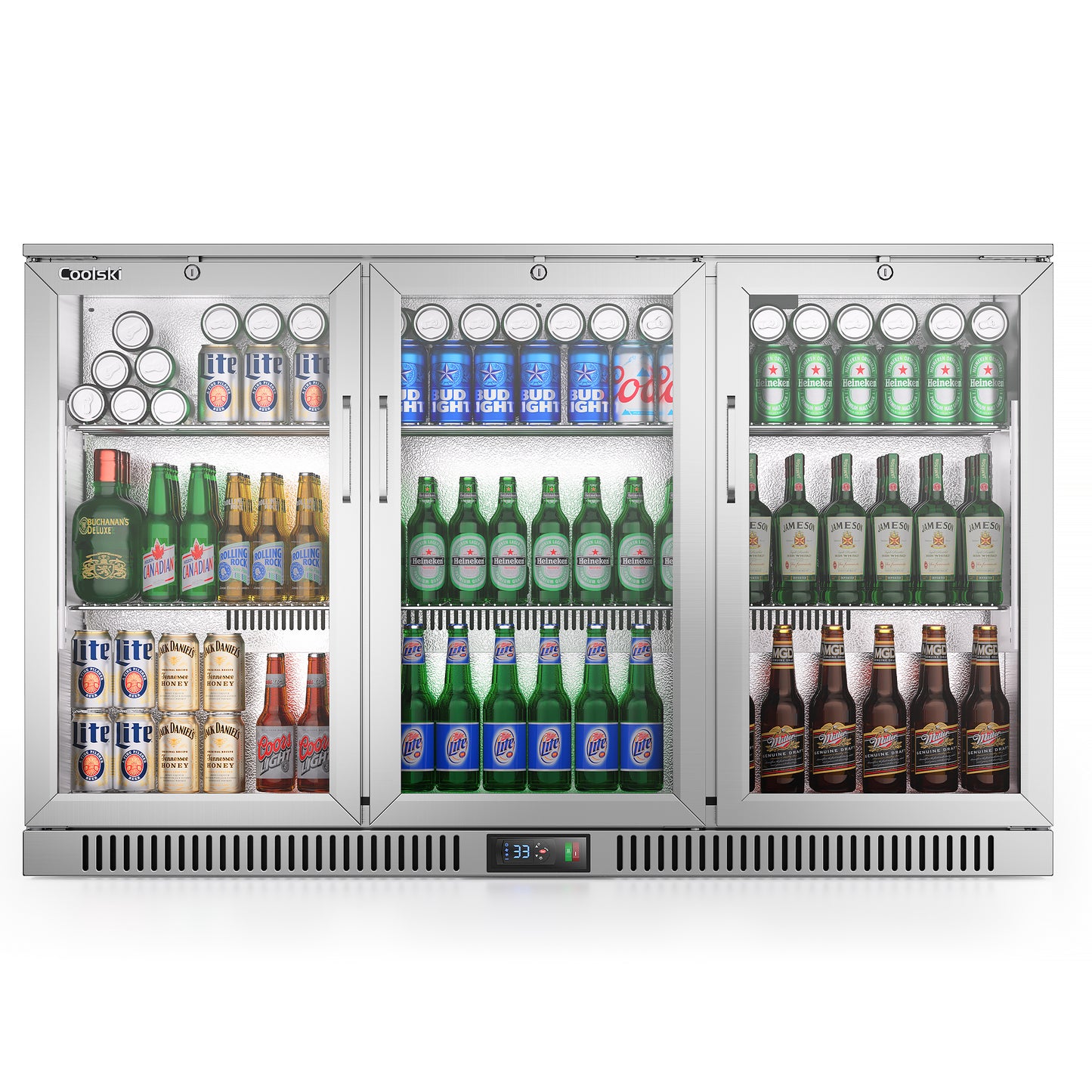 Coolski Beverage Refrigerator with 3 Doors, Commercial Back Bar Cooler for Beer Soda Wine