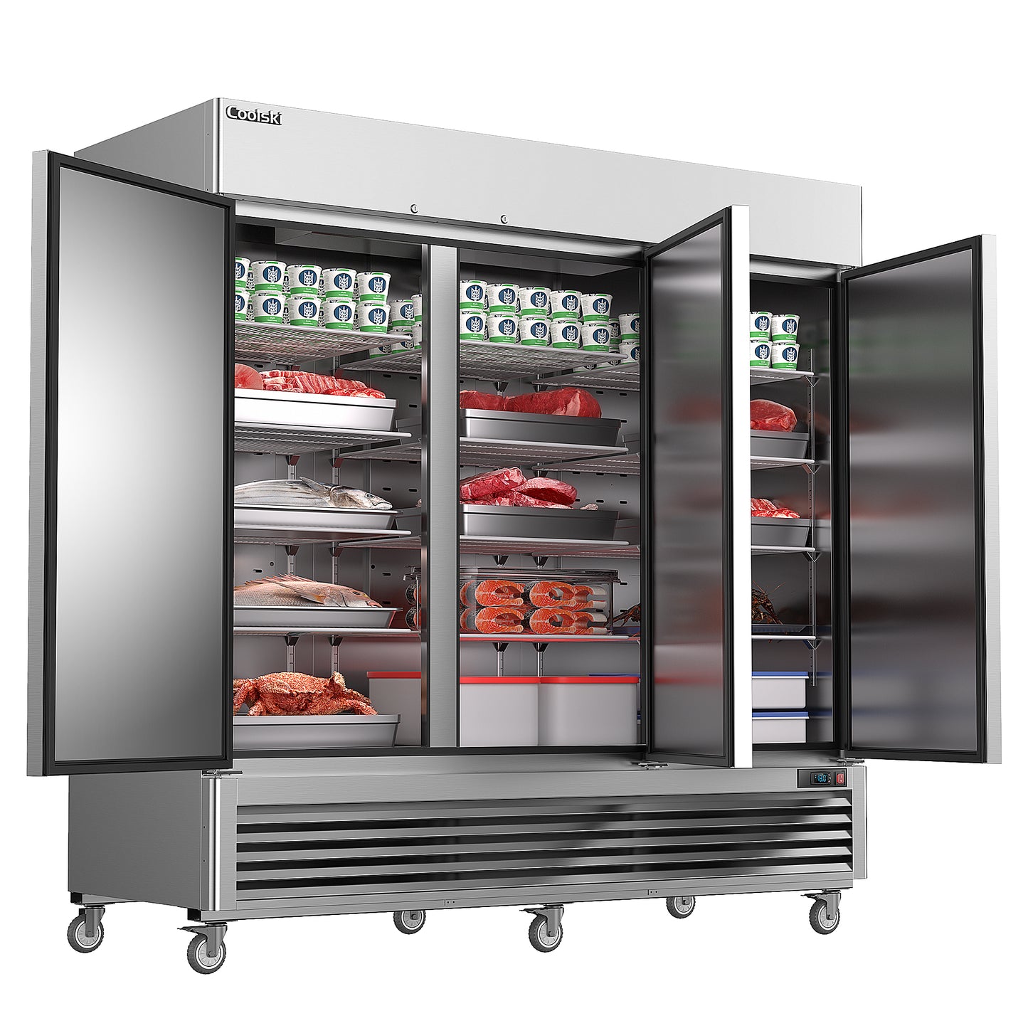 Coolski 82'' Commercial Freezer 3 Doors, Reach-In Upright Freezer for Restaurants Garages, -13 to -5℉ Temp Control Auto Defrost ETL NSF Approved