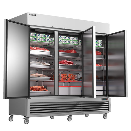 Coolski 82'' Commercial Freezer 3 Doors, Reach-In Upright Freezer for Restaurants Garages, -13 to -5℉ Temp Control Auto Defrost ETL NSF Approved