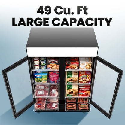 Coolski 54’’ W Commercial Display Freezer, 49 cu.ft Upright Merchandiser Freezer for Supermarket, Restaurant, Cafe, Bar, Top Customizable Light Box, Automatic Defrost, ETL&DOE Certified