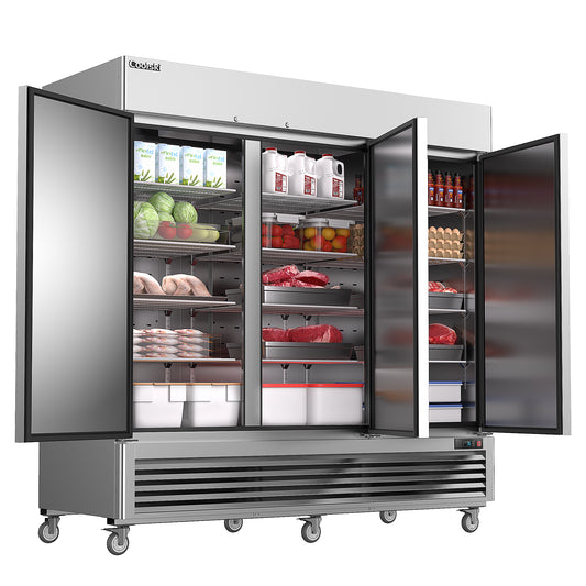 Coolski 82'' Commercial Refrigerator 3 Doors, Reach-In Refrigerator Fridge for Restaurants Bars Garages, Auto Defrost ETL NSF Approved