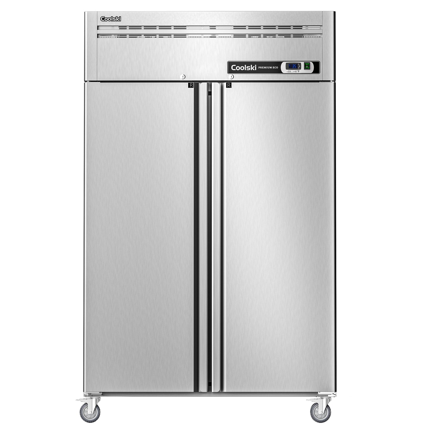 Coolski 48" W Commercial Refrigerator 2 door, 36 Cu.ft 2 Section Stainless Steel Solid Door efrigerator for Restaurant Bar Shop Garage School