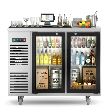 Coolski 48 in. W 15.1 cu. ft. Commercial Under Height Back Bar Cooler Refrigerator with Glass Door in Stainless Steel