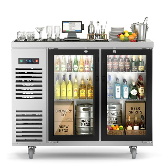 Coolski 48 in. W 15.1 cu. ft. Commercial Under Height Back Bar Cooler Refrigerator with Glass Door in Stainless Steel