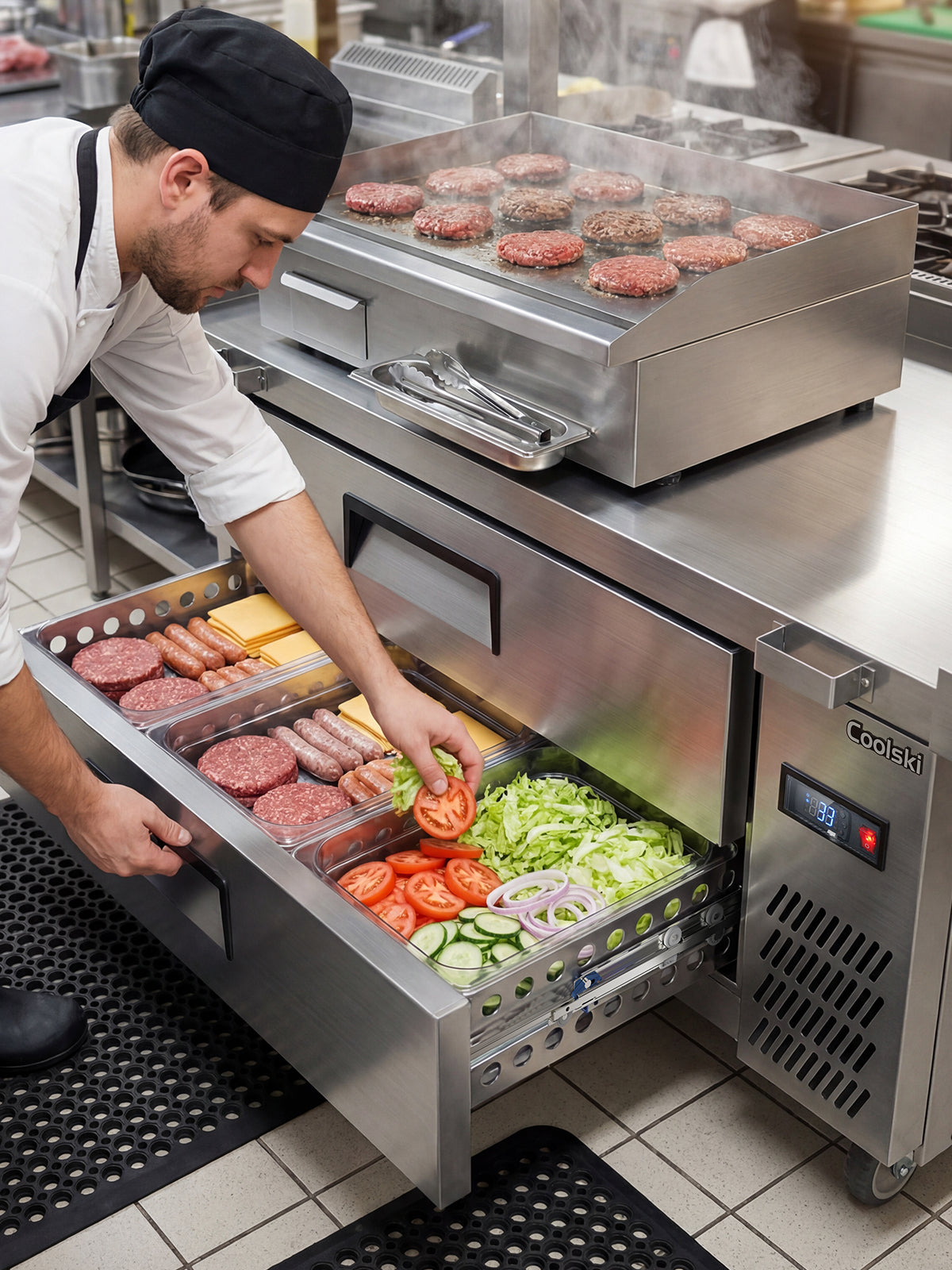 Coolski 60 in. 4.33 cu. ft. Commercial Chef Base Refrigerator with 2 Drawers in Stainless Steel