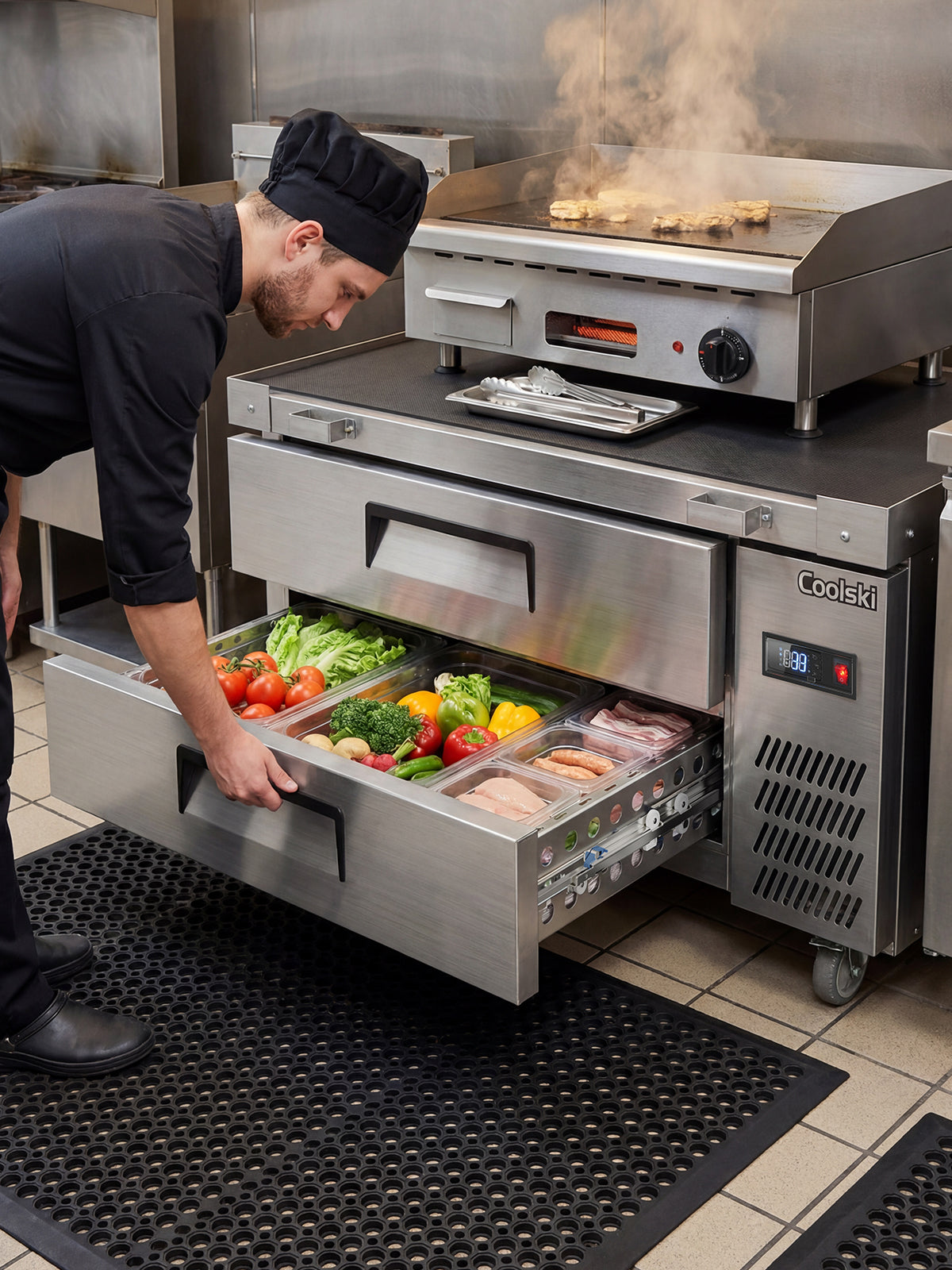 Coolski 48 in. 3.45 cu. ft. Commercial Chef Base Refrigerator with 2 Drawers in Stainless Steel