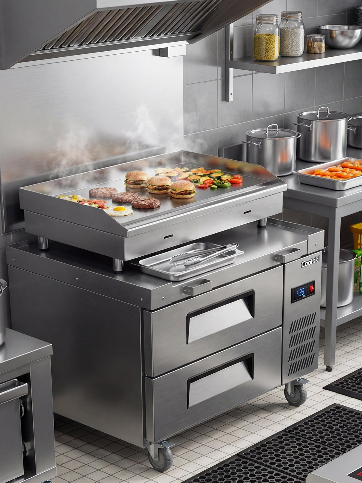 Coolski 36 in. 1.96 cu. ft. Commercial Chef Base Refrigerator with 2 Drawers in Stainless Steel