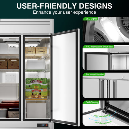 Coolski 40 in. 35 cu. ft. Auto / Cycle Defrost Commercial Refrigerator Reach in 2 Door Upright Refrigerator in Stainless Steel