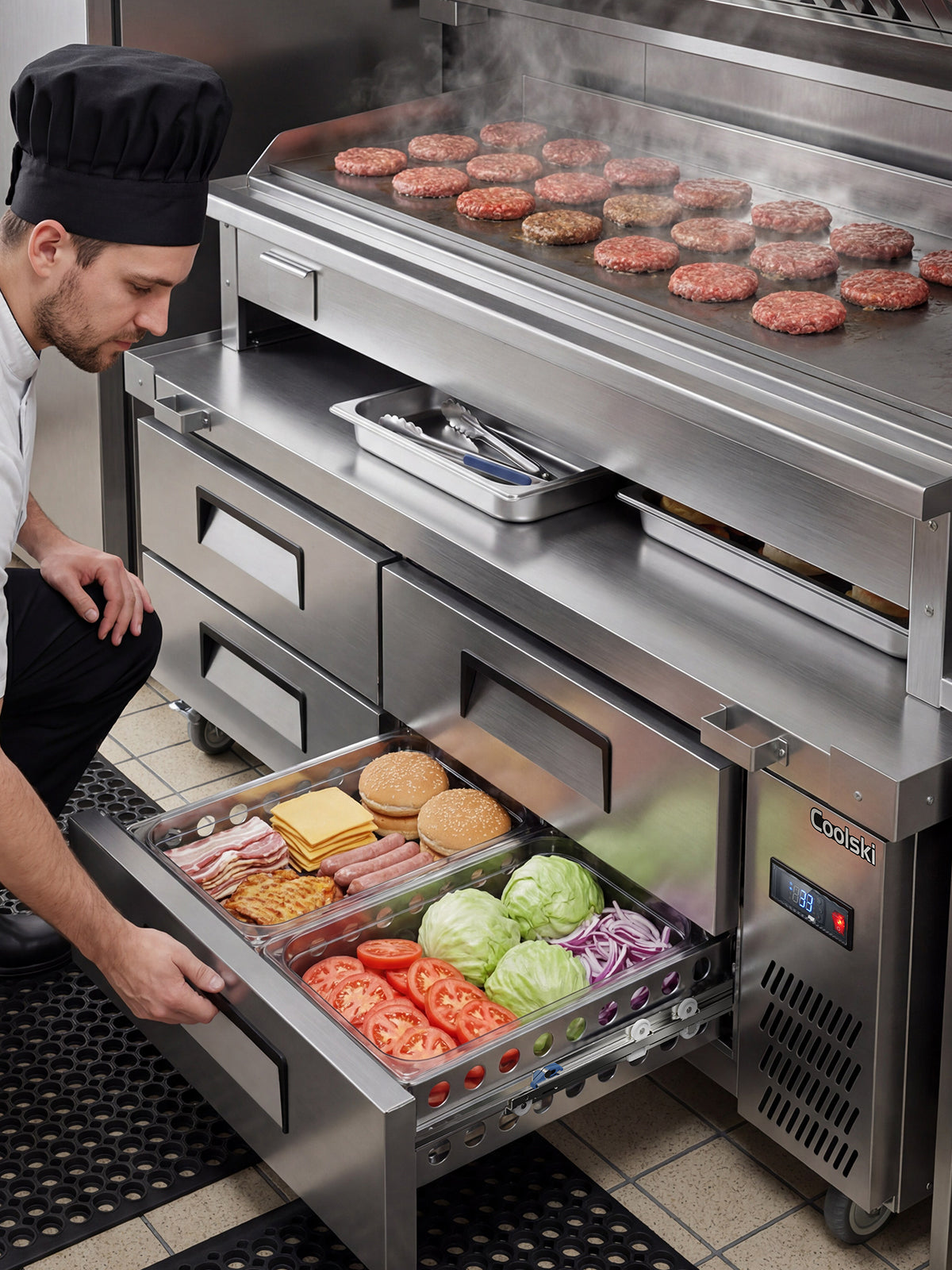 Coolski 72 in. 5.71 cu. ft. Commercial Chef Base Refrigerator with 4 Drawers in Stainless Steel